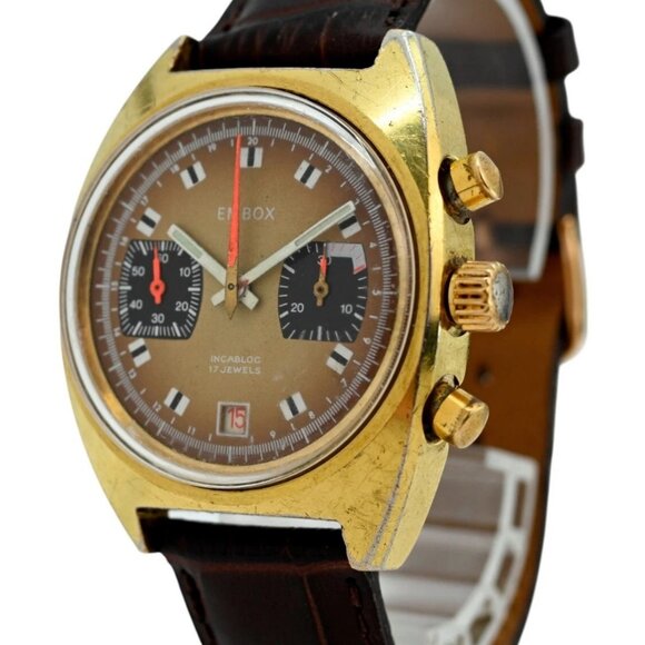 Vintage Embox 38mm Men's 17J Swiss Valjoux 7734 Chronograph Gold Tone Watch - Picture 1 of 8